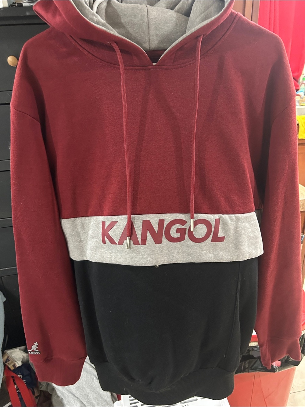 Kangol Men's Maroon Gray Black Colorblock Crewneck Hoodie
